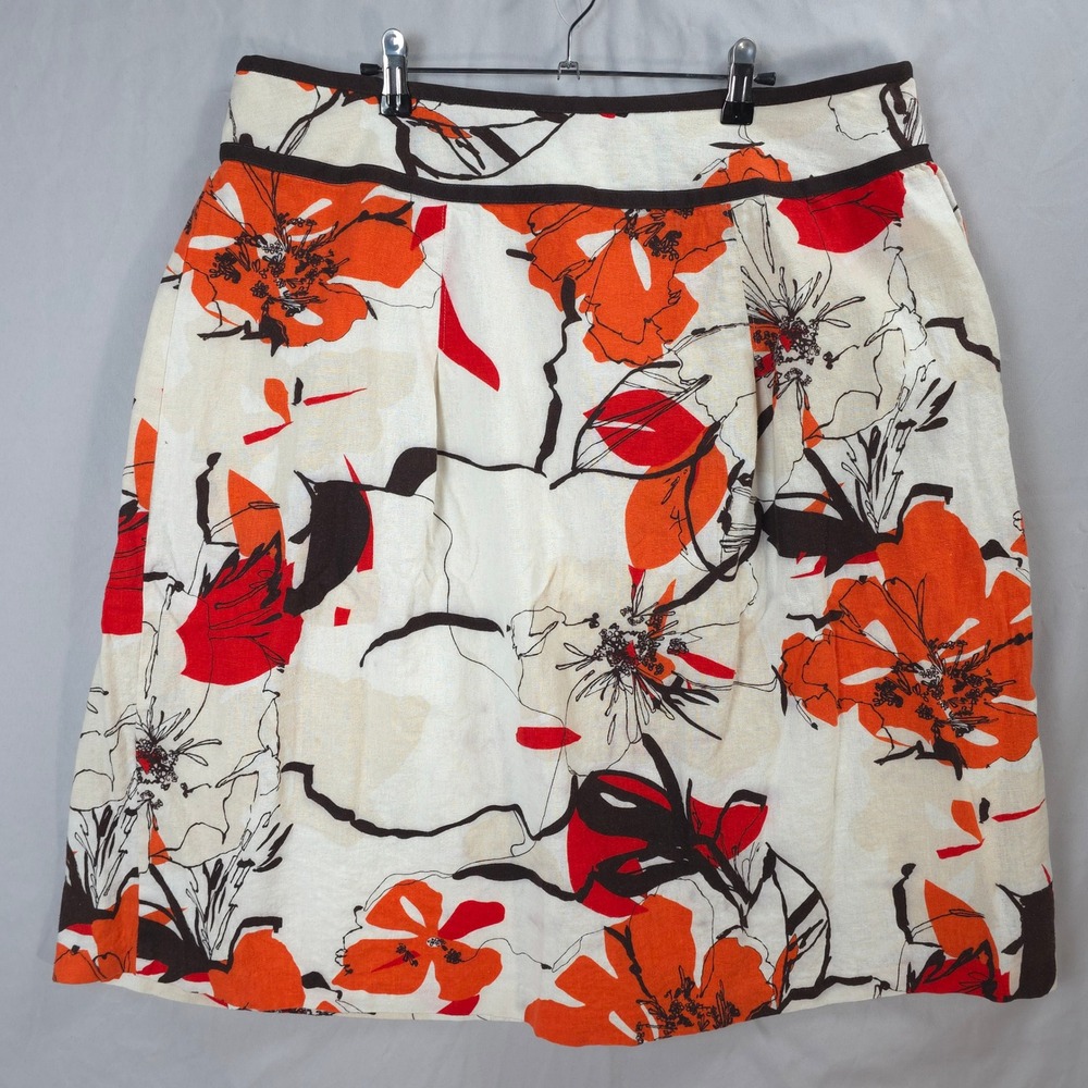 Cato Skirt 18/20W Linen Blend Floral Orange A-Line Knee Length‎ Vintage Inspired